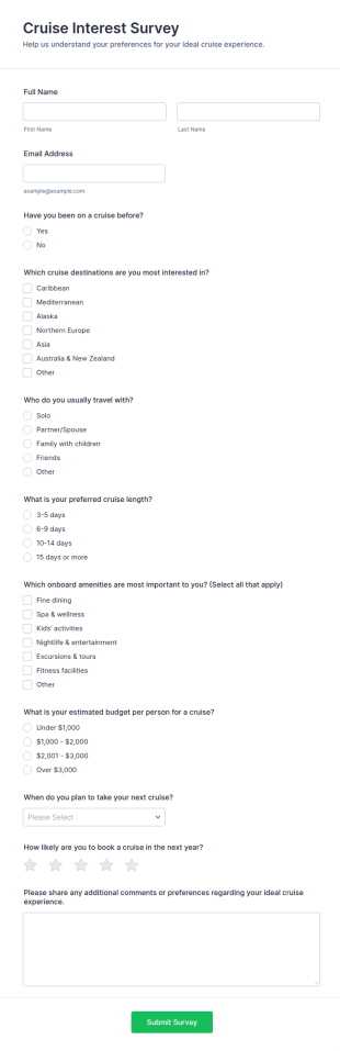Cruise Interest Survey Form Template