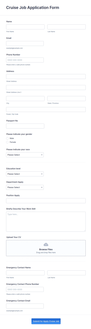 Cruise Job Application Form Template