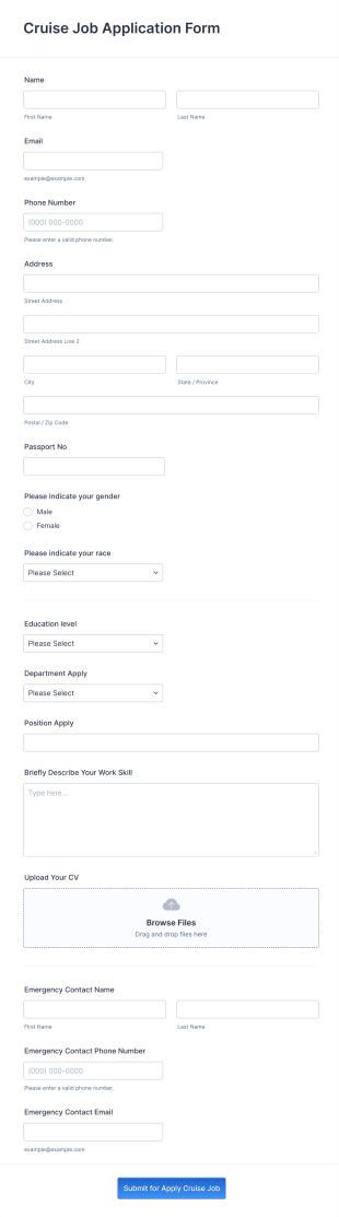 Cruise Job Application Form Template