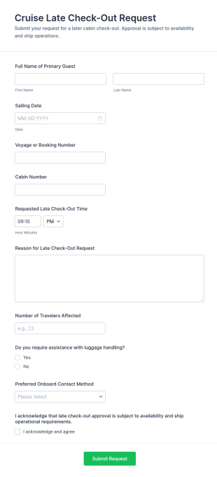 Cruise Late Check Out Request Form Template