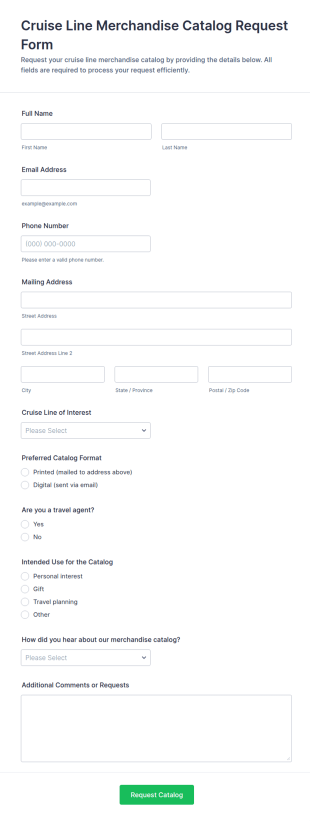 Cruise Line Merchandise Catalog Request Form Template