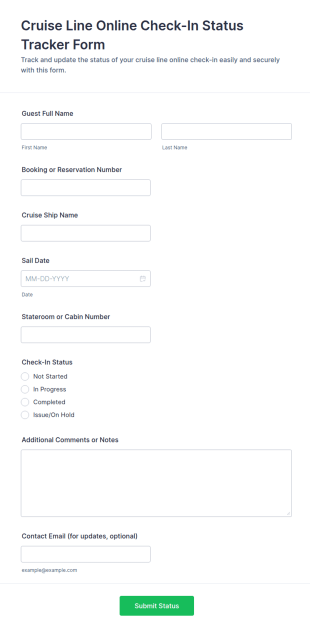 Cruise Line Online Check In Status Tracker Form Template