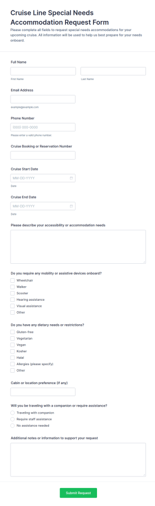Cruise Line Special Needs Accommodation Request Form Template