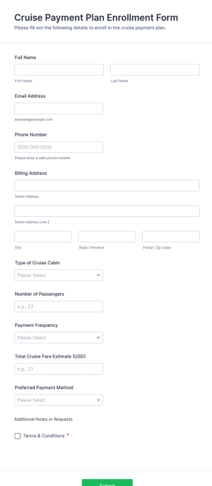 Cruise Payment Plan Enrollment Form Template
