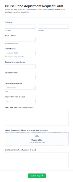 Cruise Price Adjustment Request Form Template