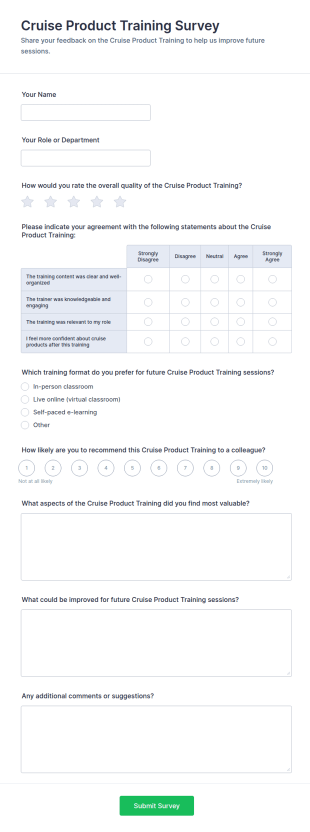 Cruise Product Training Survey Form Template