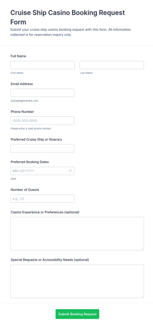 Cruise Ship Casino Booking Request Form Template