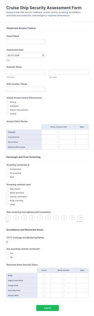 Cruise Ship Security Assessment Form Template