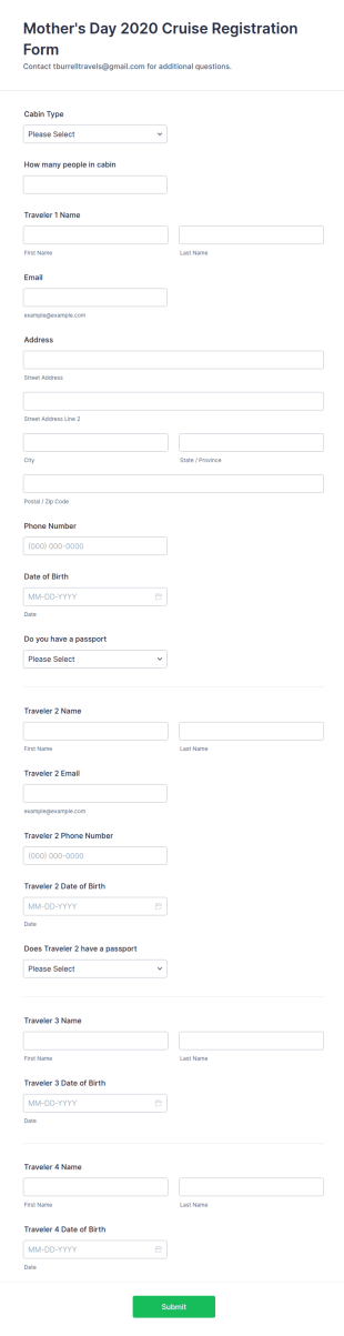 Mother's Day Cruise Registration Form Template