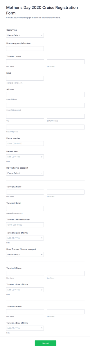 Mother's Day Cruise Registration Form Template