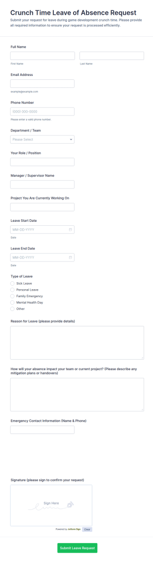 Crunch Time Leave Of Absence Request Form Template