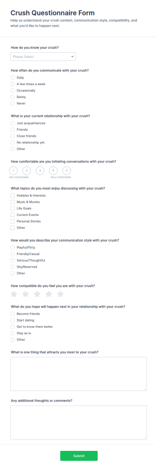 Crush Questionnaire Form Template