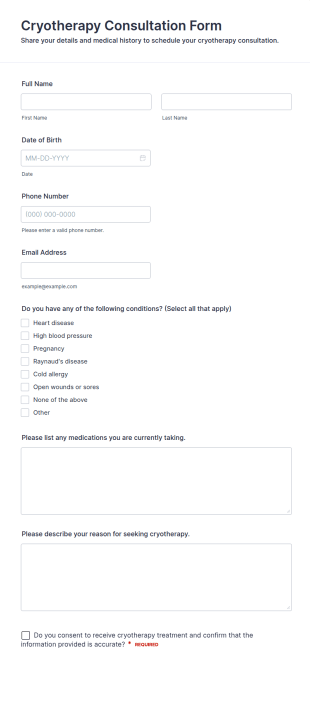 Cryotherapy Consultation Form Template