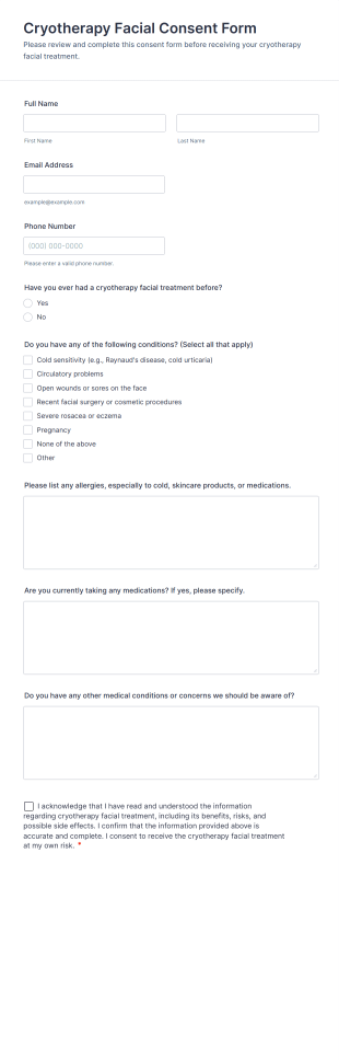 Cryotherapy Facial Consent Form Template
