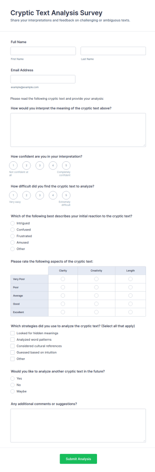 Cryptic Text Analysis Survey Form Template