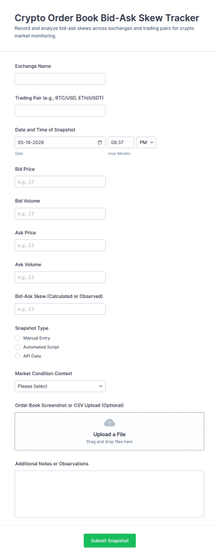 Crypto Order Book Bid Ask Skew Tracker Form Template