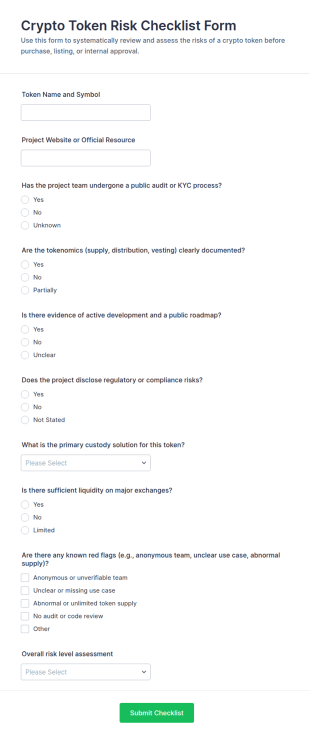 Crypto Token Risk Checklist Form Template