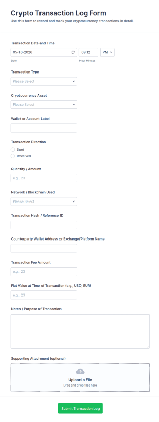 Crypto Transaction Log Form Template
