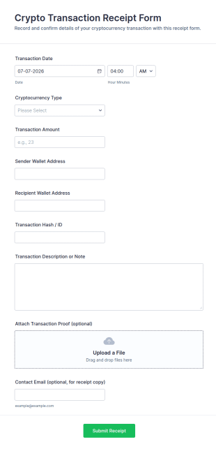 Crypto Transaction Receipt Form Template