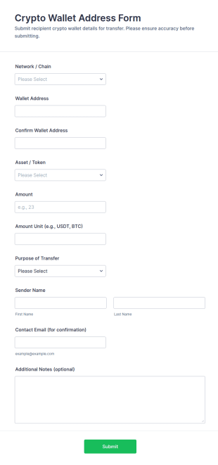 Crypto Wallet Address Form Template
