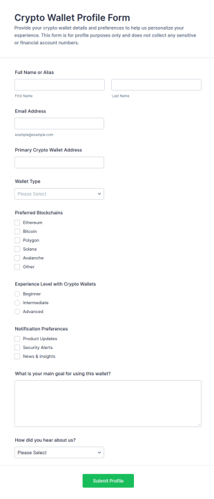 Crypto Wallet Profile Form Template