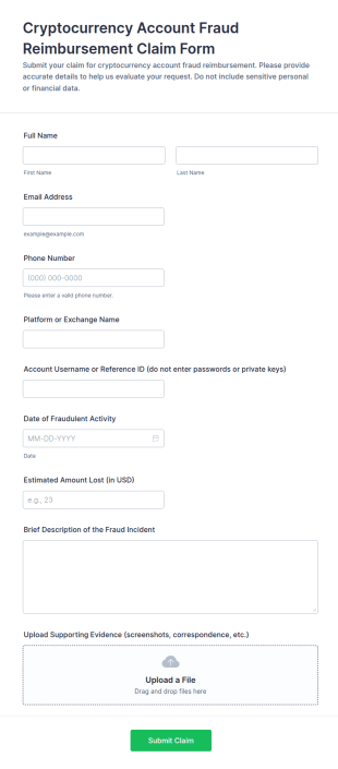 Cryptocurrency Account Fraud Reimbursement Claim Form Template
