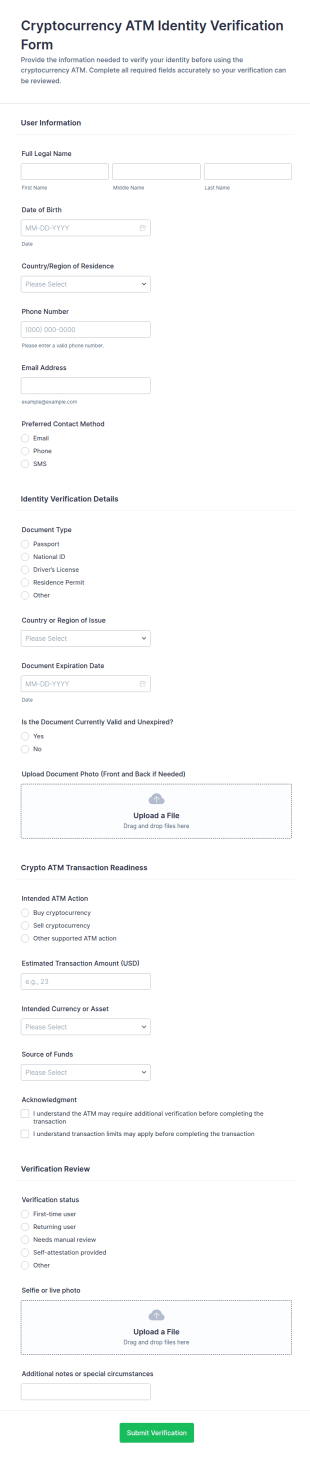 Cryptocurrency ATM Identity Verification Form Template