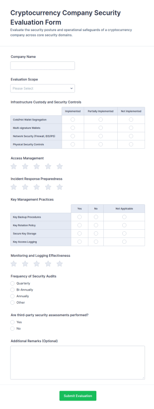Cryptocurrency Company Security Evaluation Form Template