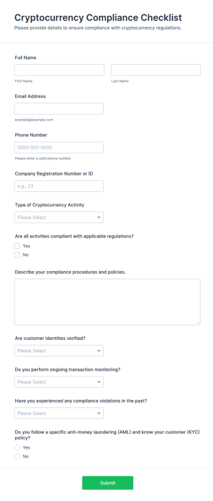 Cryptocurrency Compliance Checklist Form Template