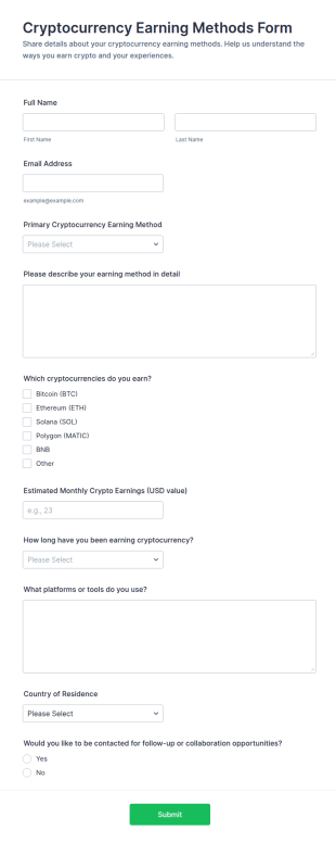 Cryptocurrency Earning Methods Form Template