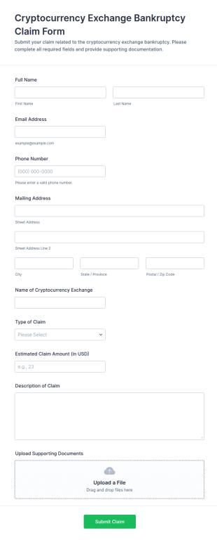 Cryptocurrency Exchange Bankruptcy Claim Form Template