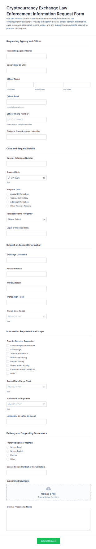 Cryptocurrency Exchange Law Enforcement Information Request Form Template