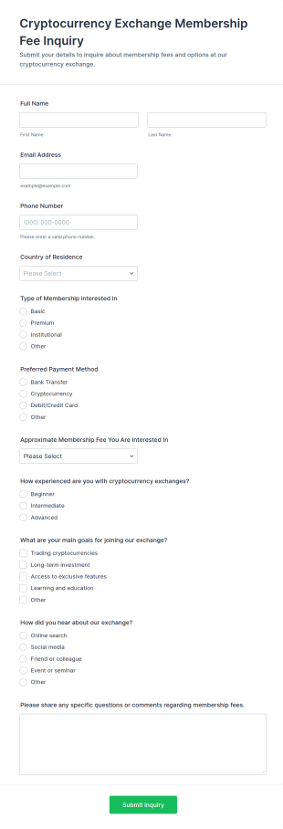 Cryptocurrency Exchange Membership Fee Inquiry Form Template