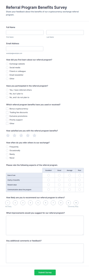 Cryptocurrency Exchange Referral Program Benefits Survey Form Template