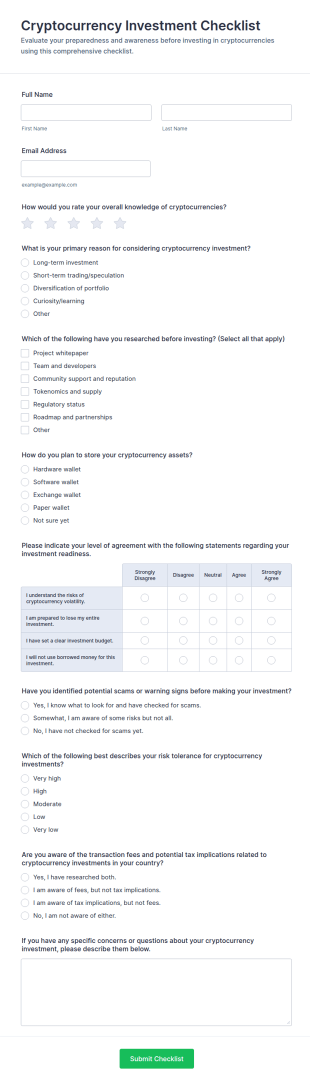 Cryptocurrency Investment Checklist Form Template