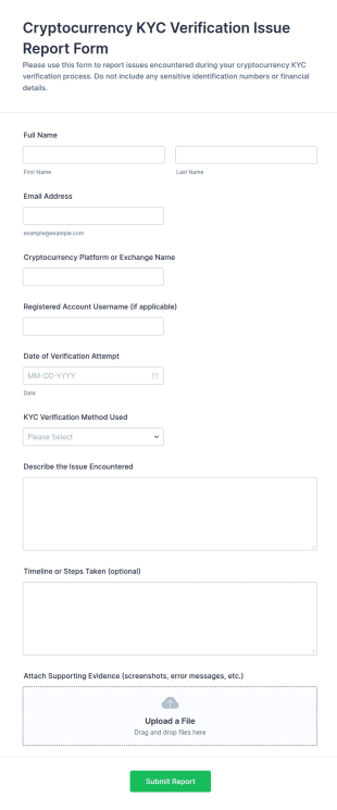 Cryptocurrency KYC Verification Issue Report Form Template