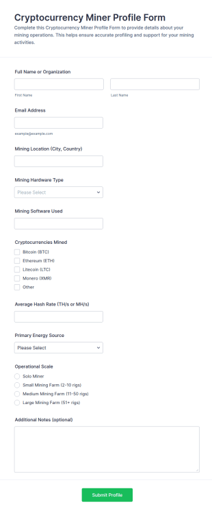 Cryptocurrency Miner Profile Form Template