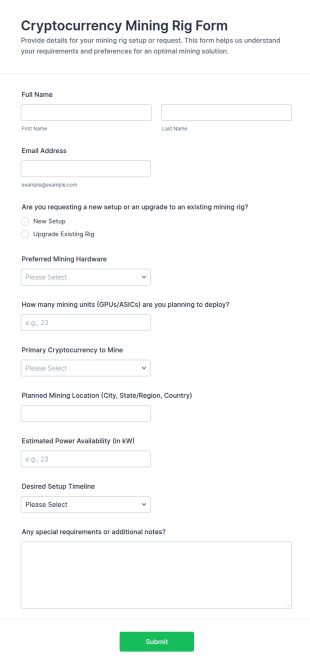 Cryptocurrency Mining Rig Form Template