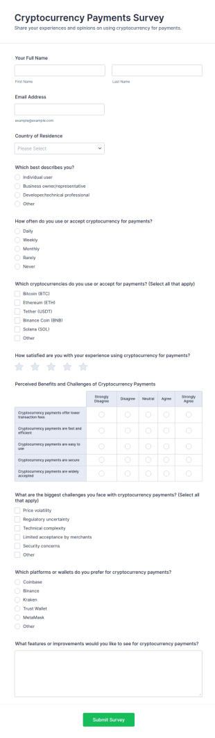 Cryptocurrency Payments Survey Form Template