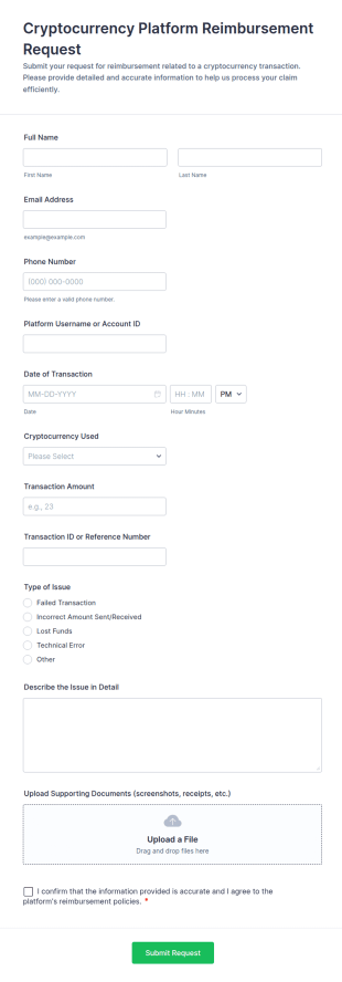 Cryptocurrency Platform Reimbursement Request Form Template