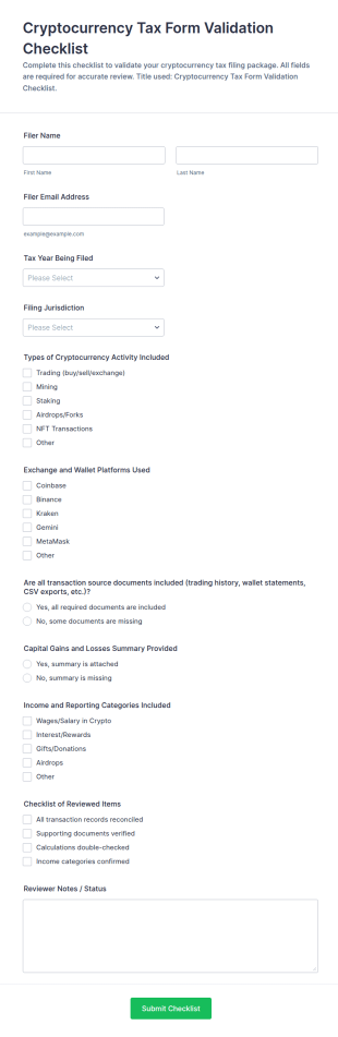 Cryptocurrency Tax Form Validation Checklist