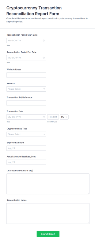 Cryptocurrency Transaction Reconciliation Report Form Template