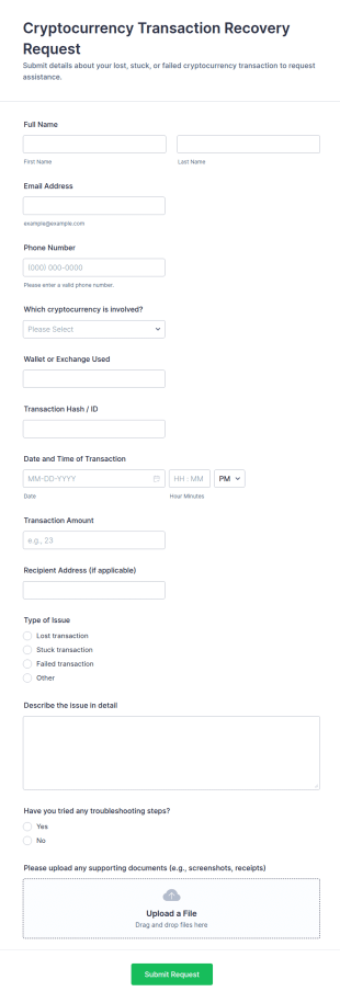 Cryptocurrency Transaction Recovery Request Form Template