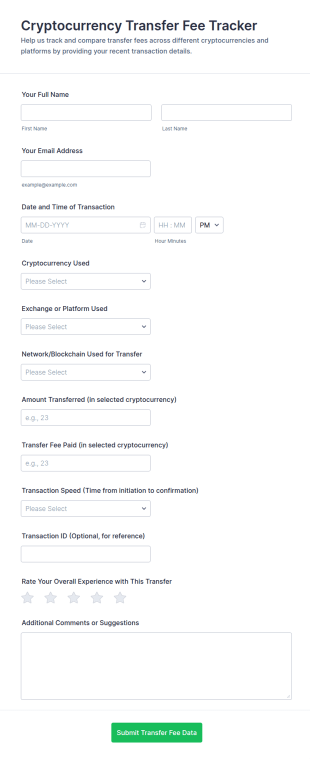 Cryptocurrency Transfer Fee Tracker Form Template