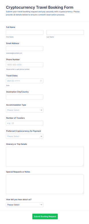 Cryptocurrency Travel Booking Form Template