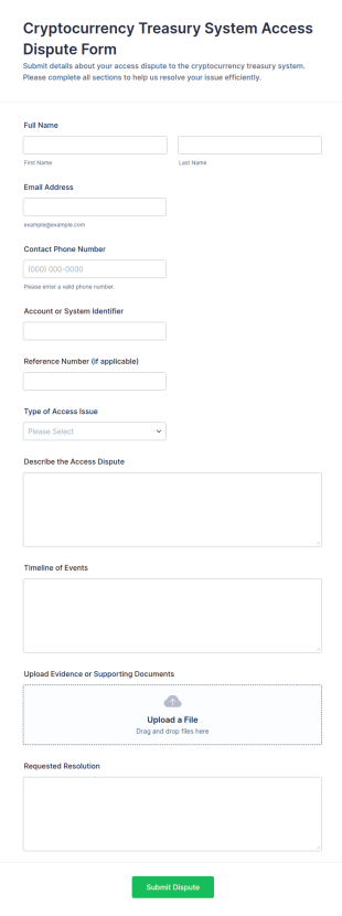 Cryptocurrency Treasury System Access Dispute Form Template