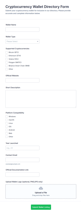 Cryptocurrency Wallet Directory Form Template