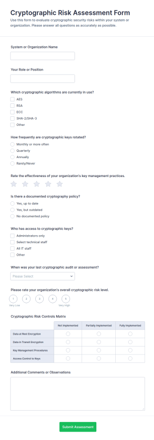 Cryptographic Risk Assessment Form Template