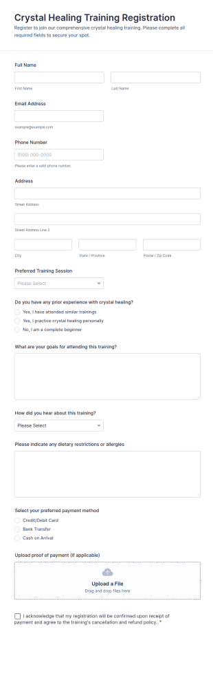 Crystal Healing Training Registration Form Template