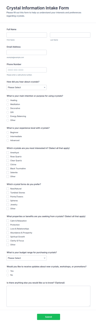Crystal Information Intake Form Template